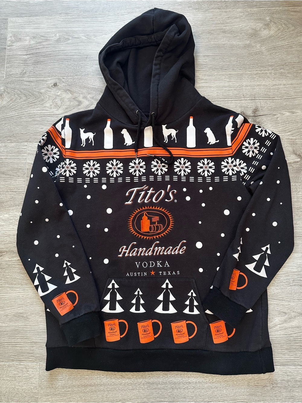 Tito’s Handmade Vodka Ugly Holiday Christmas Sweater Hoodie Size Large Black
